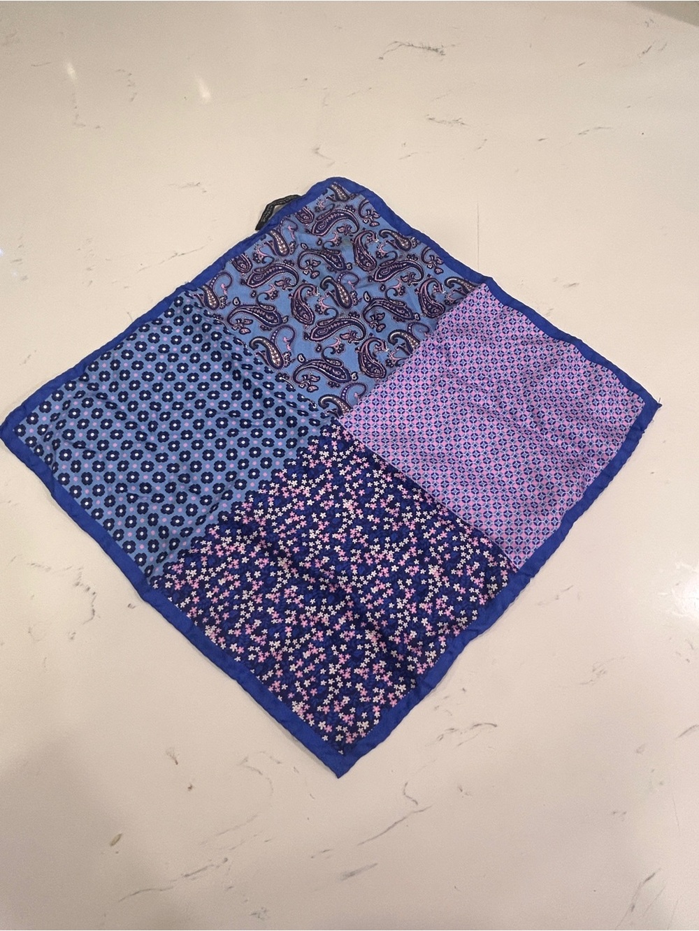 Saks Fifth Avenue Blue Paisley Patchwork Pocket Square